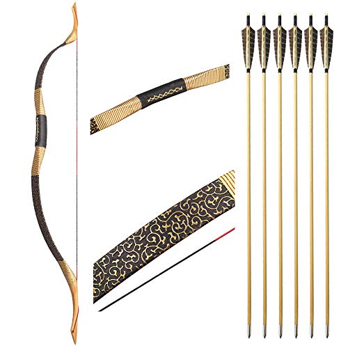 SHARROW Traditioneller Bogen Recurve Bogen und Pfeile Set Reiterbogen Langbogen Handgemacht Holzbogen 25-55lbs Sportbogen Jagdbogen für Erwachsene und Anfänger (30lbs, Typ 3) von SHARROW