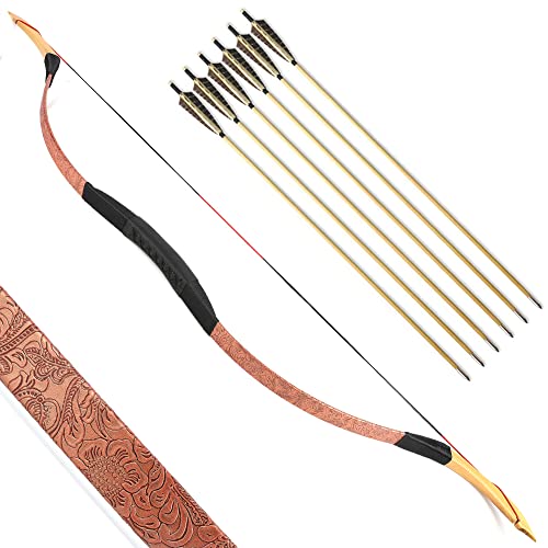 Traditioneller Bogen Recurve Bogen und Pfeile Set Langbogen 20-50lbs Handgemacht Holzbogen Reiterbogen Sportbogen Jagdbogen für Erwachsene und Anfänger (25lbs, Typ 2) von SHARROW