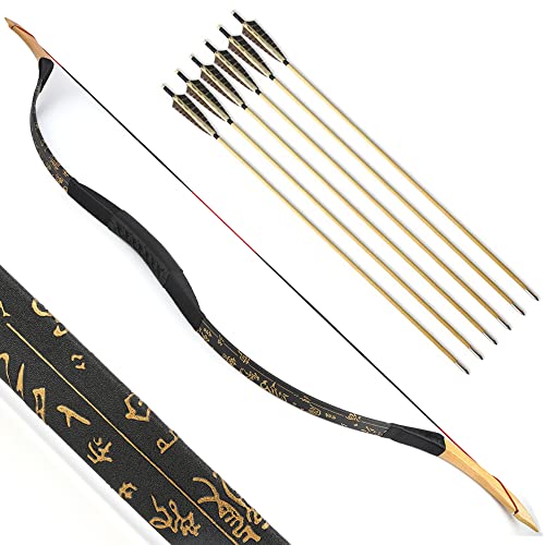 Traditioneller Bogen Recurve Bogen und Pfeile Set Langbogen 20-50lbs Handgemacht Holzbogen Reiterbogen Sportbogen Jagdbogen für Erwachsene und Anfänger (45lbs, Typ 4) von SHARROW