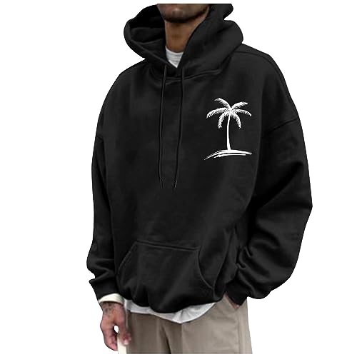 Angebote, Herren Sweatshirt Hoodie Herren Oversize Pullover Herren Coconut Tree Drucken Hoodies Winter Herbst Kapuzenpullover Mit Kordelzug Hoody Männer Tshirt Herren Oversize(Schwarz,XXL) von SHE.White