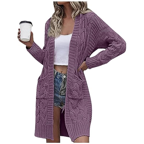 Angebote, Jacken Damen Wintermantel Damen Strickjacken Für Damen Strickjacke Elegante Locker Lässig Leichtes Frauen Herbst Langarm Pullover Wintermantel Damen Lang Leichte Sommer Strickjacke(Lila,Xl) von SHE.White