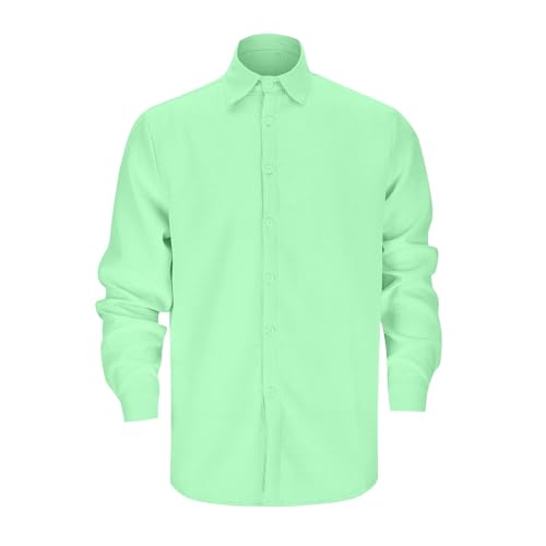 Angebote, Laufjacke Herren Sport Tshirts Herren Hemden Einfarbig Waffel Kariert Revers Trachtenhemd Businesshemd Outdoor Polohemd Herren Hemd Weihnachten Hemdenbügler(Light Green,3XL) von SHE.White