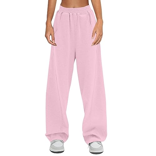 Angebote, Sporthose Damen Kurze Hose Mädchen Damen Baggy Jogginghose Hoher Taille Sweatpants Mit Taschen Outdoor Sporthose Loose Freizeithose Fitness-Bekleidung Sport Hosen Damen(A02 Pink,L) von SHE.White