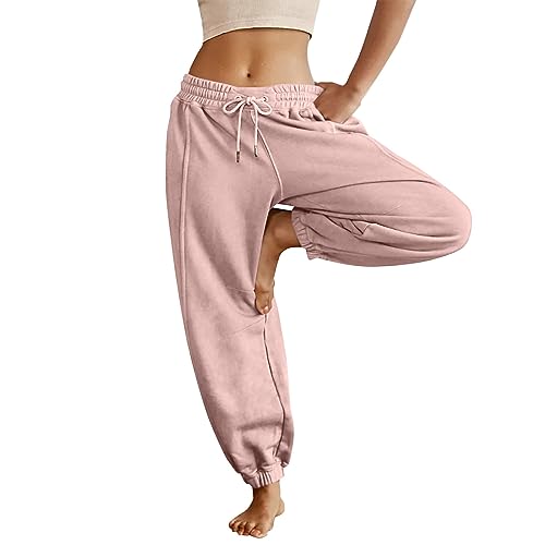 Angebote, Sportkleidung Frauen Goldene Hose Damen Baggy Jogginghose Hoher Taille Sweatpants Mit Taschen Outdoor Sporthose Loose Freizeithose Open Leg Jogger Hose Damen Winter von SHE.White