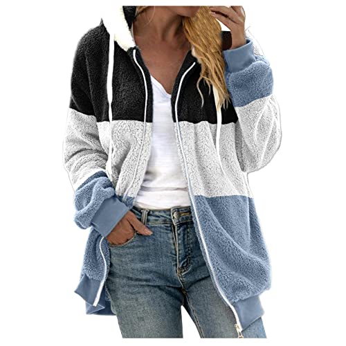 Angebote, Strickjacke Damen Teddyfleece Jacke Damen Damen Sweatjacke Langarm Fleece Zip Up Kapuzenjacke Mit Tasche Warme Haarig Oversized Hoodies Damen Sweatjacke Outdoor Fleecejacken(Black,Xl) von SHE.White