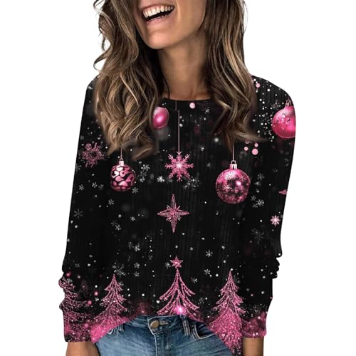 Angebote, Weihnachtsoutfit Damen Bluse Damen Elegant Weihnachtspullover Weihnachten Drucken Bluse Lustig Xmas Pullover Merry Christmas Tops Party Tunika Carmenbluse Damen Christmas Sweater Damen von SHE.White