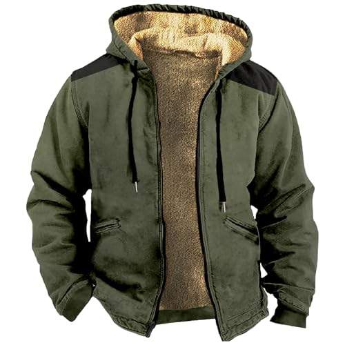 Angebote Des Tages Heute, Kapuzenjacke Herren Herren Regenjacke Winterjacke Fleece Cardigan Kapuzenjacke Winter Kapuzenpullover Warme Langarm Jacke Fleecejacke Outdoor Outdoor Jacken(Green,Xxl) von SHE.White