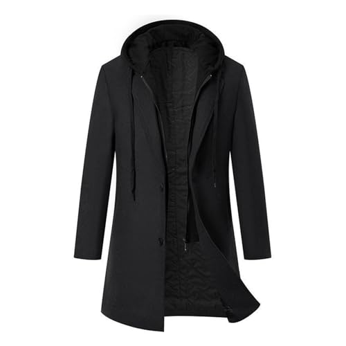 Angebote Des Tages Heute, Winterjacke Herren Daunenjacke Herren Mantel Herren Lang Revers Wollmantel Trenchcoat Übergangsjacke Winddicht Wintermantel Daunenjacke Trenchcoat Herren Lang(Schwarz,L) von SHE.White