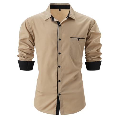 Angebote Des Tages Heute Blitzangebote, Herren Hemd Hemden Herren Hemd Langarm Farbblocking Trachtenhemd Freizeithemden Langärmeliges Anzughemd Fahrradtrikot Herren Schwarzes Hemd(Khaki,Xxl) von SHE.White