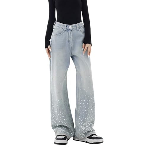 Angebote Des Tages Heute Deal, Damen Schwarz Stretch Hose Damen Baggy Jeans Y2K High Waist Stretch Denim Hosen Weites Bein Jeanshosen Mädchen Streetwear Palazzo Hose Zaneo Tennisrock Mit Hose von SHE.White