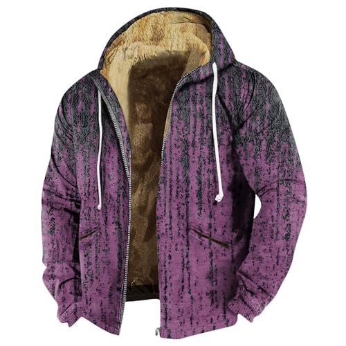 Angebote Des Tages Heute Deal, Skijacke Herren Herren-Jacken Winterjacke Fleece Cardigan Kapuzenjacke Winter Kapuzenpullover Warme Langarm Jacke Faserpelzjacke Sweatshirt Jacke(Dark Purple,6Xl) von SHE.White