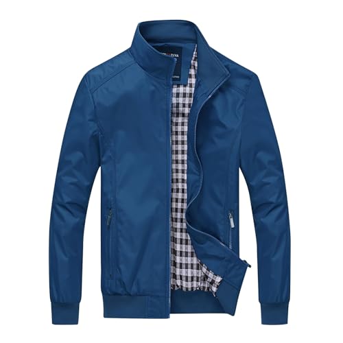 Angebote des Tages Heute, Sweatshirt Jacke Herren Softshelljacke Für Herren Lederjacke Cardigan Herren Einfarbig Revers Zip Up Fliegerjacke Mit Kariert Auskleidung Army Jacke Winterjacken(Blau,S) von SHE.White