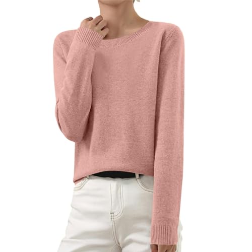 Angebote des Tages Heute Deal, Oversize Shirt Damen Tops Für Damen Strickpullover Damen Einfarbig Pullover Oversized Pulli Elegant Langarm Sweatshirt Oberteil Damen Leopard(Light Pink,S) von SHE.White