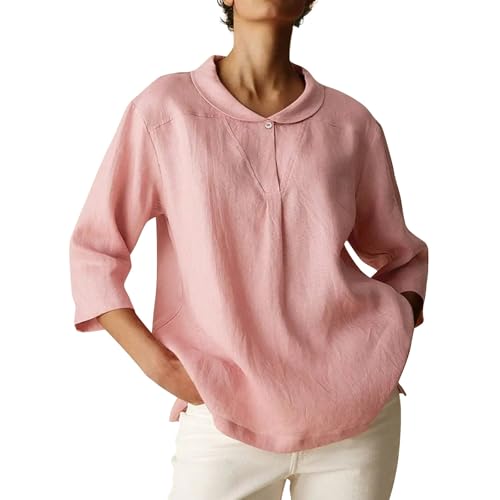 Basic Shirt Damen, Langarmshirt Damen Oversize Blusen Bluse Damen Elegant T-Shirts Für Damen Sommer Musselin Hemden Locker Shirt Mode Blusenshirt Sexy Oberteil T-Shirt Damen Pailletten (Pink,XXL) von SHE.White