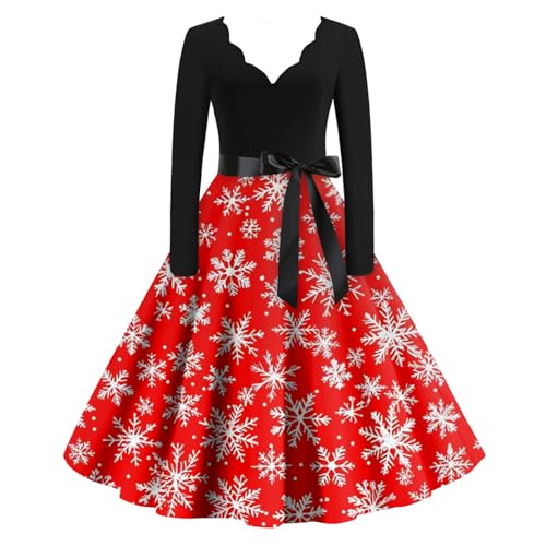 Black Friday, Kleider Damen Herbst Winter Weihnachtskleid Weihnachtskleider Lustig Weihnachten Cocktailkleid Ugly Weihnachtsmotiv Festlich Partykleid Weihnachtsbluse Kleid Schwarz Damen Lang von SHE.White