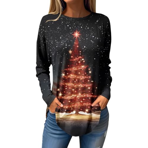 Black Friday, Weihnachtspullover Damen Christmas Sweater Weihnachtspullover Weihnachten Drucken Bluse Lustig Xmas Pullover Merry Christmas Tops Familien Weihnachtspullover Weihnachtsoutfit Familie von SHE.White