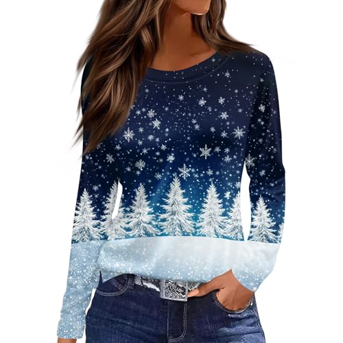 Black Friday, Weihnachtspullover Damen Christmas Sweater Weihnachtspullover Weihnachten Drucken Bluse Lustig Xmas Pullover Merry Christmas Tops Party Tunika Sportlich Elegante Kleidung Weihnachtsshirt von SHE.White