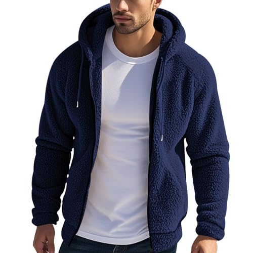 Black Friday Angebote 2024 Ab Wann, Fleecejacke Herren Parka Herren Winterjacke Fleece Cardigan Kapuzenjacke Winter Kapuzenpullover Warme Langarm Jacke Fahrrad Winterjacke College Jacke(Marine,Xl) von SHE.White