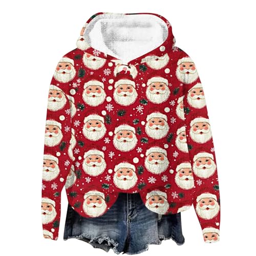 Blitzangebote, Christmas Sweater Damen Sweatshirt Ohne Kapuze Weihnachtspullover Lustig 3D Drucken Weihnachts Christmas Pulli Weihnachts Kleidung Flauschiger Pullover Damen(A01 Pink,L) von SHE.White