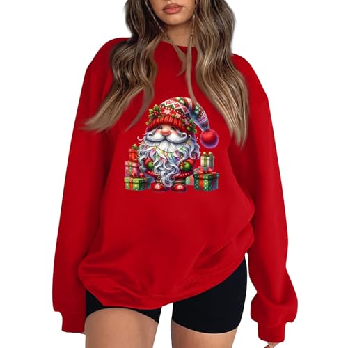 Blitzangebote, Damen Pullover Winter Pullover Damen Weihnachtskostüm Damen Weihnachtspullover Sweatshirt Weihnachten Druck Pullover Ugly Christmas Sweater Sweater Damen(Rot,M) von SHE.White