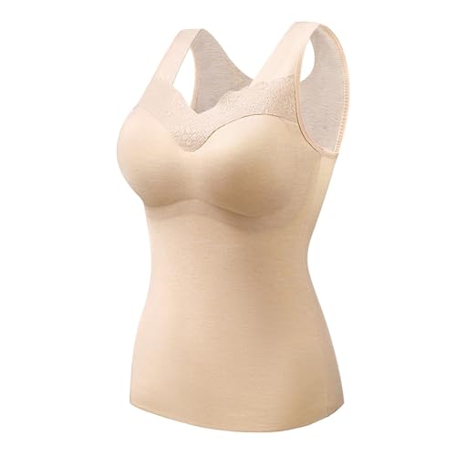 Blitzangebote, Damen Top Unterhemden Damen Baumwolle Unterhemd Mit BH Sport BH Winter BH Hemd Ohne Bügel Mit Cups Verstellbare Tank Tops Top Damen Schwarz Sporttop Mit Integriertem BH(Complexion,L) von SHE.White