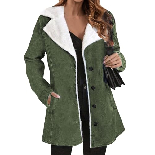 Blitzangebote, Jacke Damen Herbst Damen Jacke Winter Winterjacke Steppjacke Leichte Winddicht Übergangsjacke Winter Warme Wintermantel Für Frauen Womens Jacket Winterkleid Damen(Armeegrün,4Xl) von SHE.White