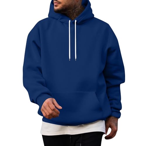 Blitzangebote, Sportbekleidung Zip Hoodie Herren Herren Hoody Pullover Einfarbig Drawstring Langram Kapuzenpullover Hoodies Sweatshirt Fitness Kleidung Herren Pullover(Blau,M) von SHE.White