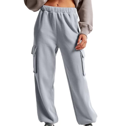 Blitzangebote, Thermojeans Damen Plissee Hose Damen Baggy Jogginghose Hoher Taille Sweatpants Mit Taschen Outdoor Sporthose Loose Freizeithose Tracksuit Damen Jogginghose Baggy von SHE.White