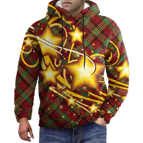 Blitzangebote, Weihnachtspullover Lustig Ugly Christmas Sweater Weihnachts Hoodie 2024 3D Weihnachten Druck Kapuzenpullover Pullover Weihnachten Herren Herren Weihnachtspullover(Vermilion,Xxl) von SHE.White