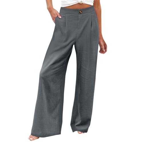 Blitzangebote Des Tages, Damen Weiß Hose Schwarz Damen Y2K Weite Hose Palazzo Pants High Waist Weite Hosen Mit Taschen Elegant Damenhose Trousers For Women Wide Jeans Hose Damen(2-Dark Gray,M) von SHE.White