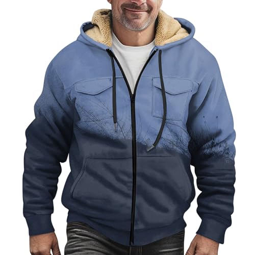 Blitzangebote Des Tages, Skijacke Herren Softshelljacke Für Herren Winterjacke Fleece Cardigan Kapuzenjacke Winter Kapuzenpullover Warme Langarm Jacke Winter Jacke Männer Sweatjacke(Blue,5Xl) von SHE.White