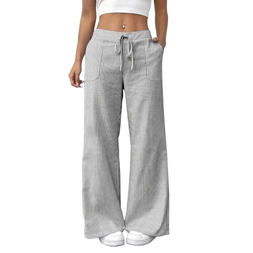 Blitzangebote des Tages, Damen Weites Bein Sweathose Damen Y2K Weite Hose Palazzo Pants High Waist Weite Hosen Mit Taschen Elegant Damenhose Hose Damen Weit Eiskunstlauf Hose(1-Gray,S) von SHE.White