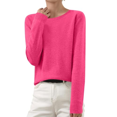 Blitzangebote des Tages, Pullover Für Damen Damen Bluse Strickpullover Damen Einfarbig Pullover Oversized Pulli Elegant Langarm Sweatshirt Pullunder Damen Strick Hoodies Damen(Hot Pink,XL) von SHE.White