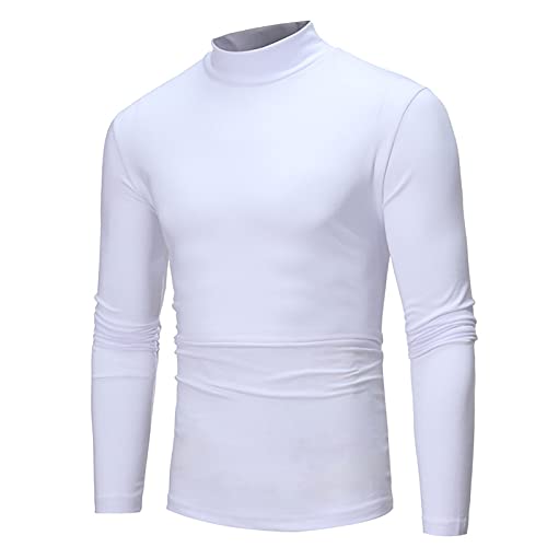 Blitzangebote des Tages, Rollkragenpullover Herren Wolle Rollkragenpullover Herren Winter Basic Langarmshirts Regular Fit Oberteil Herren-Rollkragenpullover Pullover Bedrucken(2-White,XXL) von SHE.White