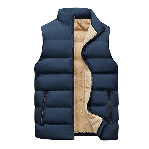 Blitzangebote des Tages, Steppweste Herren Fleecejacke Herren Steppweste Winter Softshell Fleece Weste Wasserdicht Winddichte Ärmellose Fleecejacke Weste Herren Schwarz Teddyweste(Blau,XL) von SHE.White