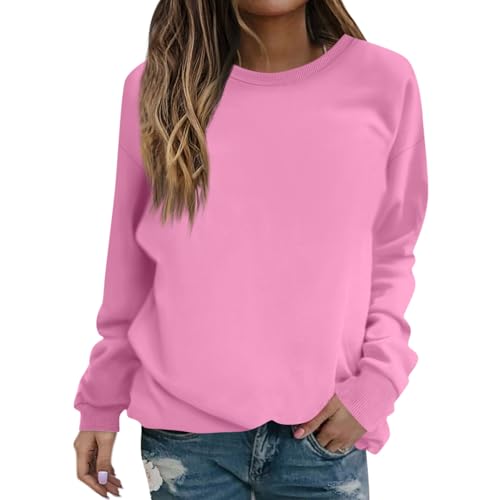 Damen Pullover Pullover mädchen Pullover leoprint Damen Damen Einfarbig Oversize Rundhals Pulli Athletic Fitness Outdoor Sweatshirt Casual Elegent Ohne Kapuze Tops Damen Strickpullover (Rosa, S) von SHE.White