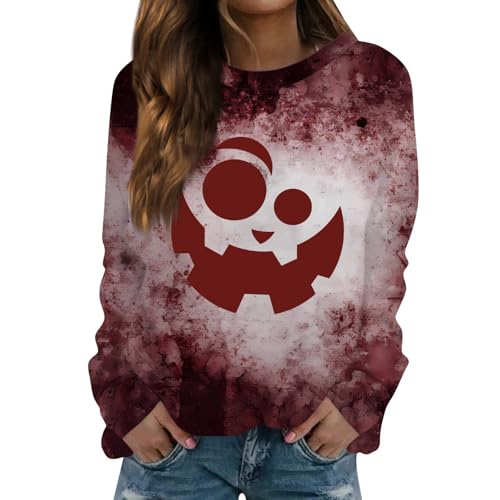 Damenmode Sale Crewneck Damen kostüm Halloween Damen Oversize Bloody Drucken Rhals Lustig Geisterpullover Winter Festlich Party Sweatshirts kostüm Teenager mädchen (Rot, XXL) von SHE.White