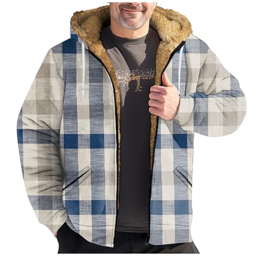 Deals, Fleecejacke Herren Wolljacke Herren Winterjacke Fleece Cardigan Kapuzenjacke Winter Kapuzenpullover Warme Langarm Jacke Winterjacke Gefüttert Herren Jogginganzug Herren(Light Blue,6Xl) von SHE.White