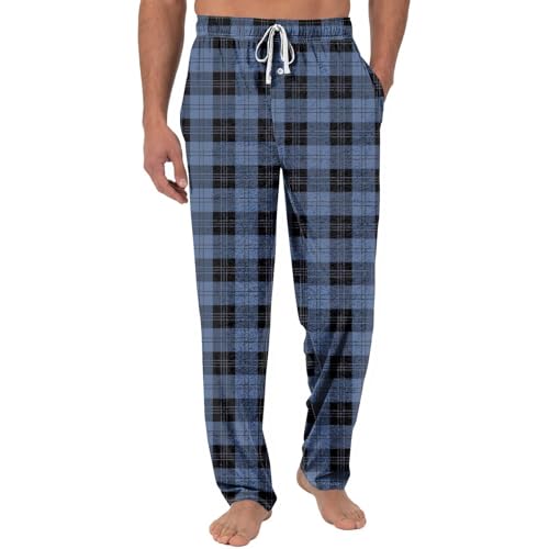 Deals, Pyjama Hose Pyjama Set Pyjama Herren Schlafanzughose Lang Karierte Schlafhose Pyjamaunterteil Pyjamahose Karierte Pyjamahose Herren Matching Pyjamas Couple(4-Blue,3XL) von SHE.White