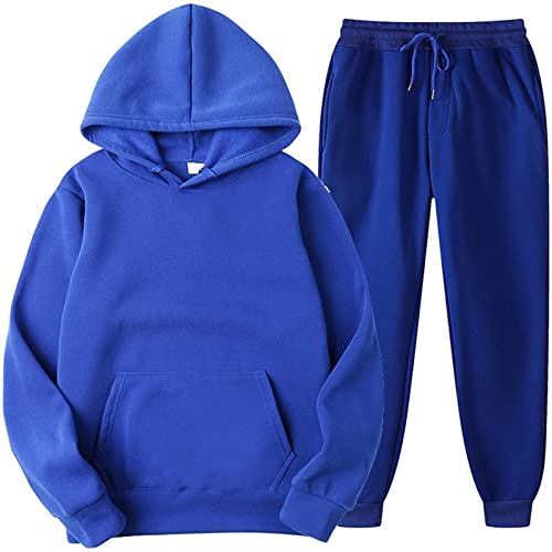 Deals, Trikot Herren 2 Teiler Herren Sommer Jogginganzug Herren Set 2-Teilig Set Zweiteilige Outfits Langarm Sweatshirt + Sweatpants Set Hausanzug Herren Hausanzug Herren(2-Royal Blue,L) von SHE.White