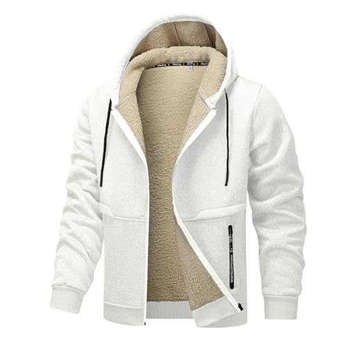 Deals Of The Day, Fjällräven Jacke Herren Pullover Sweatjacke Hoodie Einfarbig Fleece Kapuzenjacke Mit Reißverschluss Langarm Winterjacke Mit Tasche Warme Jacke Pullover & Strickjacken(Weiß,M) von SHE.White