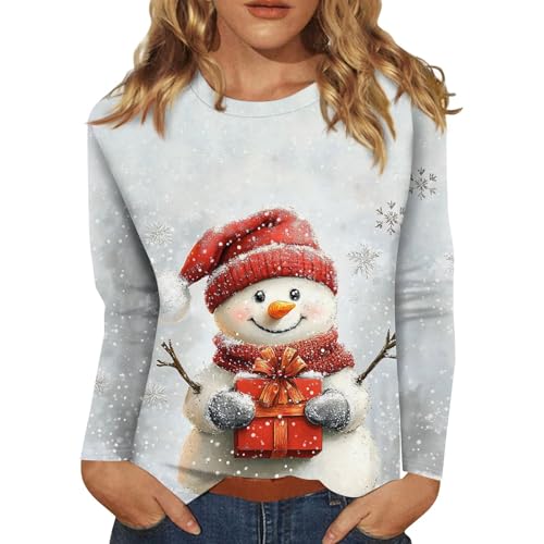 Deals Of The Day, Weihnachtspullover damen Weihnachtspullover Led Weihnachtsbluse Damen Ugly Weihnachten Drucken Rundhals Langarm Casual Christmas Pulli Ugly Christmas Sweater Damen Damenoberteile von SHE.White