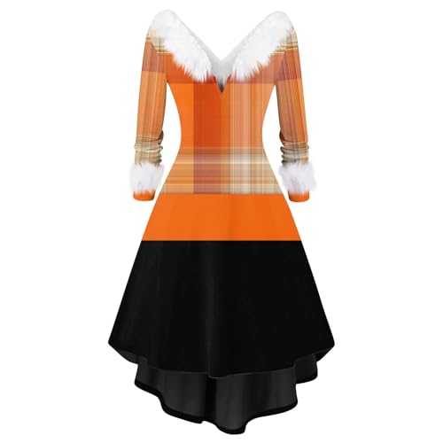 Deals Of The Day, Weihnachtsshirt Damen Abendkleider Weihnachtskleid Damen Elegant Kleid Weihnachten Langarm Cocktailkleid Rockabilly Kleider Party Kleider Damen Festliche Kleider Für Damen(Orange,M) von SHE.White