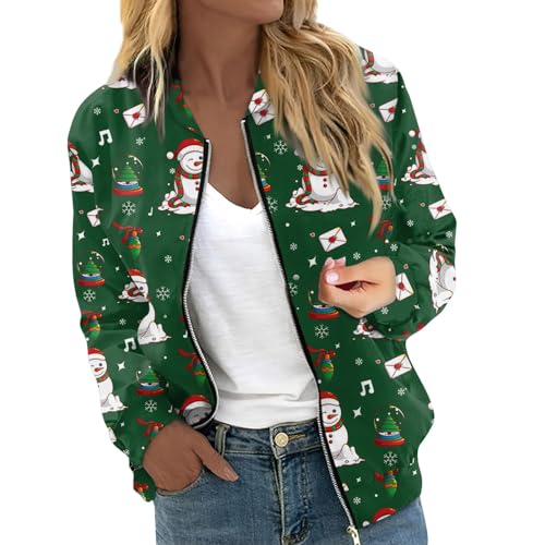 Deals Of The Day,Herbstjacke damen Pulli Oversize Weihnachtsjacken Oversize Weihnachtsjacke Winter Weihnachten 3D Drucken Weihnachtspullover Kapuzen Sweatjacke Christmas Sweater(Dark Green,S) von SHE.White