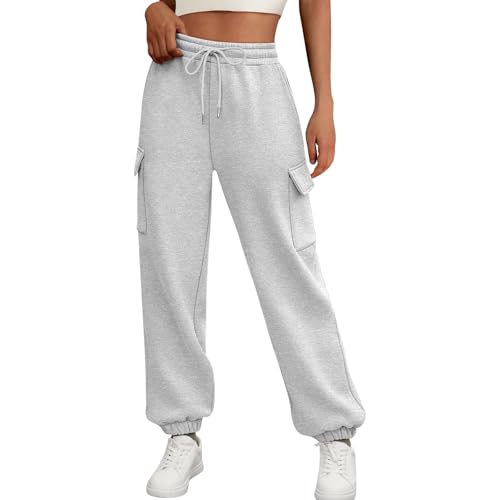 Deals of The Day, Gefütterte Hose Damen Bequeme Hose Damen Damen Baggy Jogginghose Hoher Taille Sweatpants Mit Taschen Outdoor Sporthose Loose Freizeithose Jogginganzug Jogginghose Warm von SHE.White