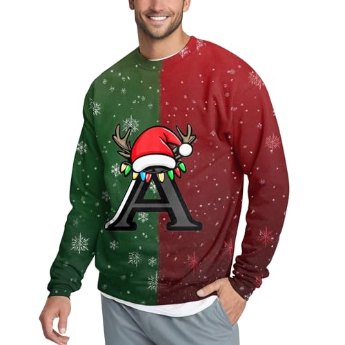 Deals of The Day, Ugly Christmas Sweater Herren Weihnachts Tshirt Lustig Sweatshirts 3D Drucken Merry Christmas Weihnachtspulli Sweater Weihnachts-Shirt Hässlicher Weihnachtspullover(Vermilion,M) von SHE.White