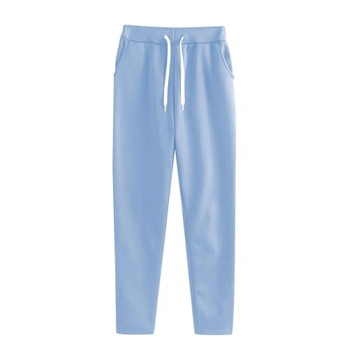 Deals of The Day, Warme Hose Damen Silber Hose Damen Baggy Jogginghose Hoher Taille Sweatpants Mit Taschen Outdoor Sporthose Loose Freizeithose Baggy Jogginghose Damen Yoga Hose(Hellblau,L) von SHE.White