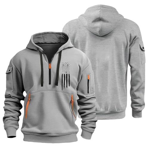 Die Discounter Merch, Langarmshirt Herren Zip Hoodie Herren Hoodie Herren Oversize Kapuzenpullover Winter Langarm Kapuzenpulli Warme Hoody Kapuzenpulli Hoodie Sweatshirt Herren(Light Gray,3XL) von SHE.White