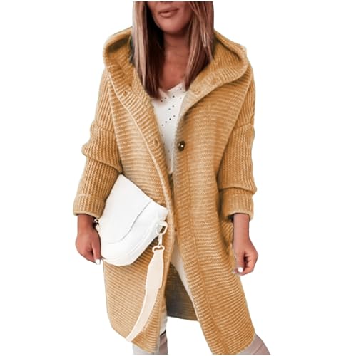 Die Discounter Merch, Mantel Damen Strickjacke Strickjacken Für Damen Strickjacke Elegante Locker Lässig Leichtes Frauen Herbst Langarm Pullover Pullunder Damen Damen Strickjacke Lang(Gelb,Xl) von SHE.White