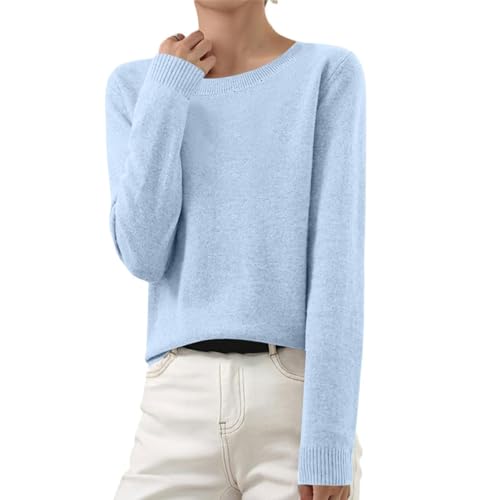 Discounter Merch, Pullover Für Damen Oversize Pullover Damen Strickpullover Damen Einfarbig Pullover Oversized Pulli Elegant Langarm Sweatshirt Homewear Damen Set Fashion Damen(Sky Blue,XL) von SHE.White